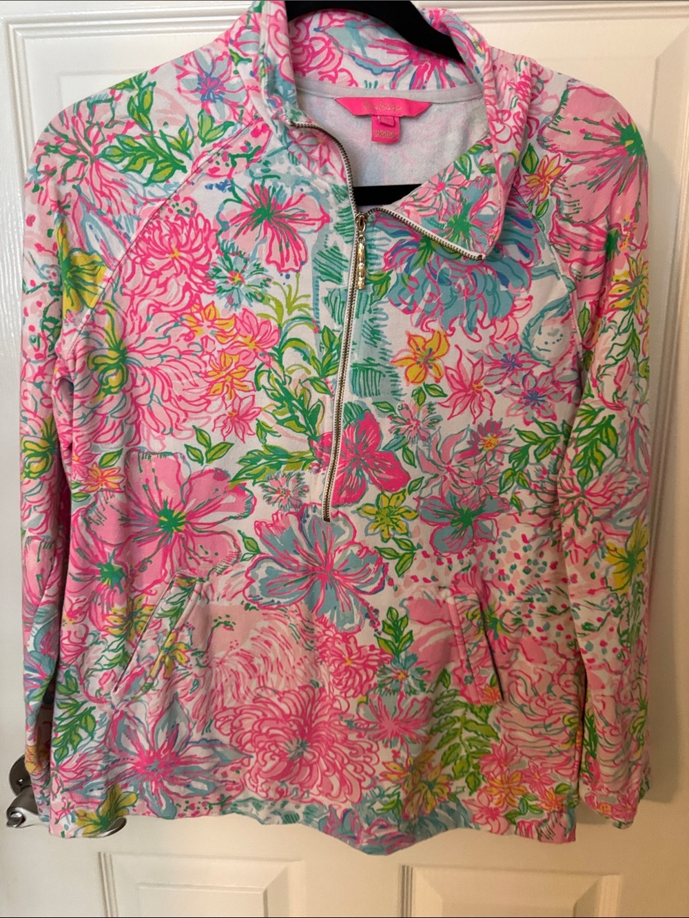 Lilly Pulitzer Pink Green Floral Half-Zip Sweater - Picture 1 of 1
